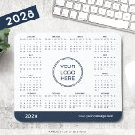 Navy Blue Business Logo 2026 Calendar Mouse Mat<br><div class="desc">Our simple 2026 Monthly Calendar with your Business Logo Mouse Pad in modern white and black makes a useful promotional item. Great option for Christmas corporate gifts. Navy blue and white colours to your branding. Personalise and order your calendar mouse pads online. No minimum amount is required. Upload Logo in...</div>