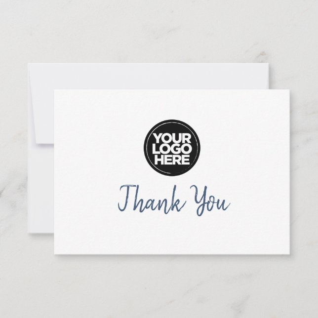 Navy Blue Business Logo And Message Thank You Card (Front)