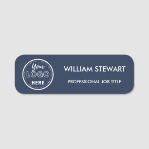Navy Blue business logo Company Employee Staff Name Tag