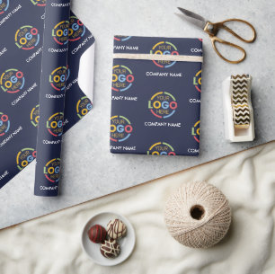 Navy Blue Business Logo & Company Name Promotional Wrapping Paper