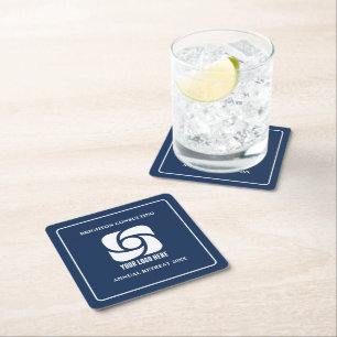 Navy Blue Business Logo Custom Company Party Square Paper Coaster