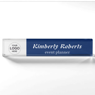 Navy Blue Business Logo Desk Name Plate