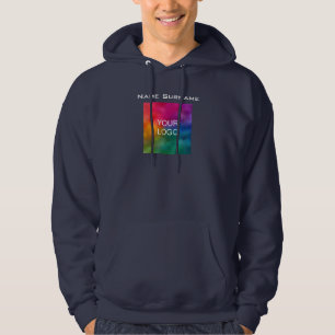 Navy Blue Business Logo Front Design Men's Basic Hoodie