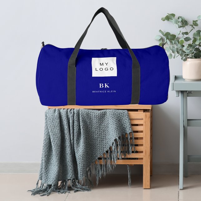 Navy blue business logo name monogram duffle bag (Creator Uploaded)