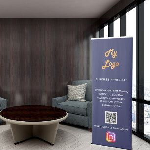 Navy blue business logo qr code instagram retractable banner