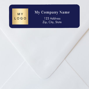 Navy blue business logo return address