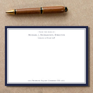 Navy Blue Business Monogram From The Desk of Card