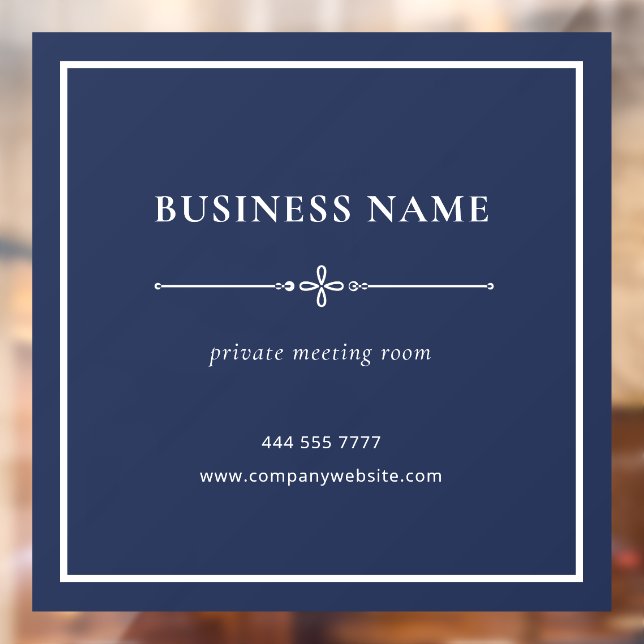 Navy Blue Business Office Name White Frame Window Cling (Sheet 2)