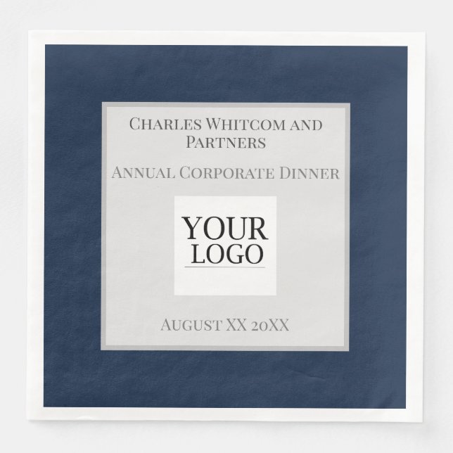 Navy Blue Business or Company Event with Logo Napkin (Front)