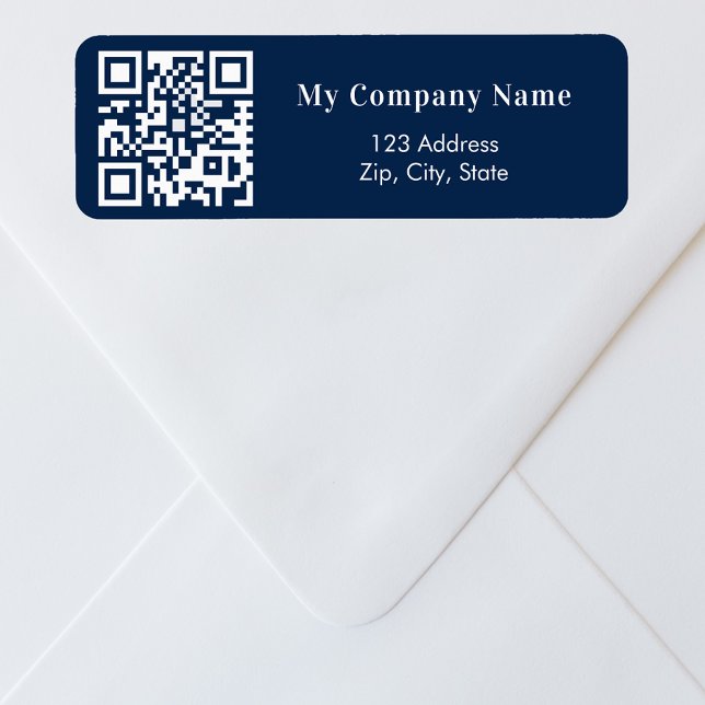 Navy blue business qr code return address (Creator Uploaded)