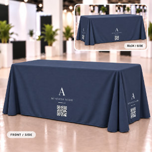 Navy Blue Business QR Code Table Banner Tablecloth