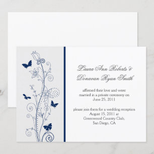 Navy Blue Butterflies Ornate Swirls Post Wedding Invitation