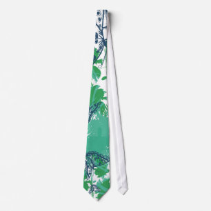 Navy Blue Butterfly Palm Tree Paradise  Mens' Tie
