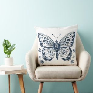 Navy Blue Butterfly Pillow, Butterfly  Cushion