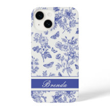Navy Blue Butterfly Toile iPhone 14 Case