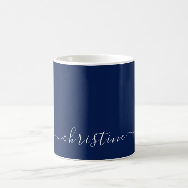 Navy Blue C41 White Minimalist Modern Name Custom Coffee Mug (Center)