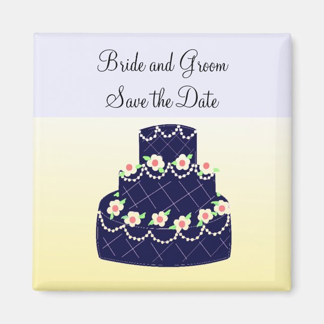 Navy Blue Cake Save the Date Magnet (Front)
