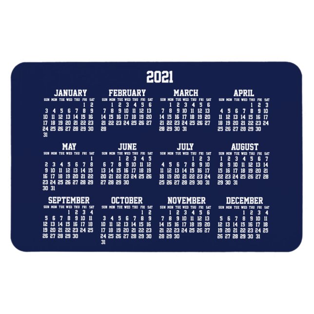 Navy Blue Calendar 2021 Large Flexible Magnets (Horizontal)
