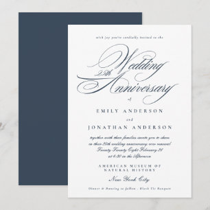 Navy Blue Calligraphy 25th Wedding Anniversary Invitation