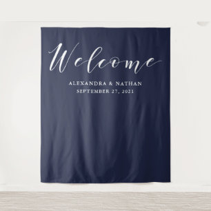 Navy Blue Calligraphy Backdrop Photo Booth Prop Tapestry