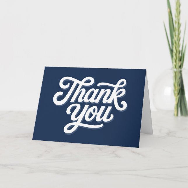 Navy Blue Calligraphy Bold Thank You Card (Front)