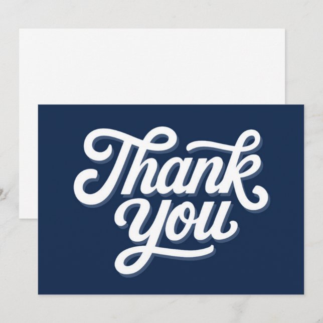 Navy Blue Calligraphy Bold Thank You Flat Card (Front/Back)