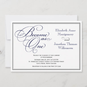 Navy Blue Calligraphy Christian Wedding Invitation