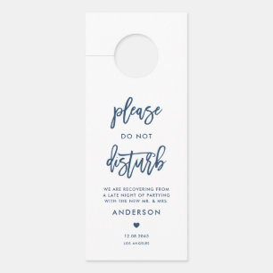 Navy Blue Calligraphy Do Not Disturb Wedding Door Hanger