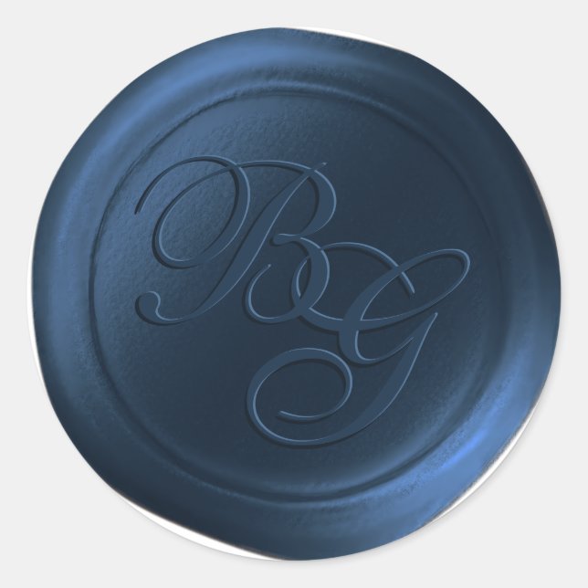 Navy Blue Calligraphy Monogram Wax Seal Stickers (Front)