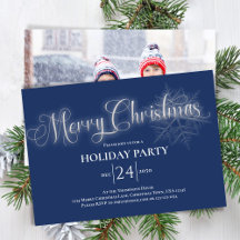 Navy Blue Calligraphy Script Merry Christmas Party