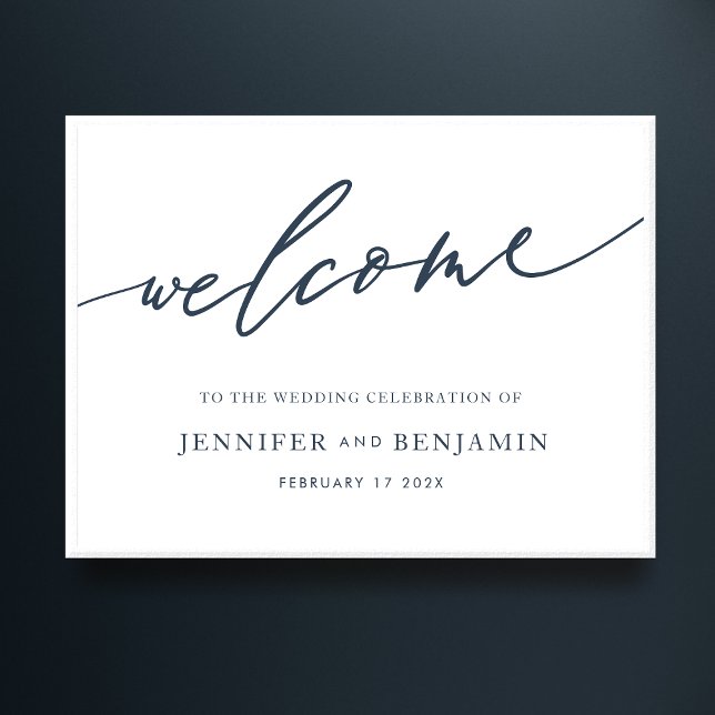 Navy Blue Calligraphy Simple welcome Wedding Poster (Creator Uploaded)