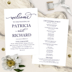 Navy Blue Calligraphy Wedding Ceremony Program Programme