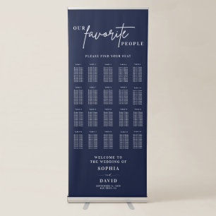 Navy Blue Calligraphy Wedding Seating Chart Retractable Banner