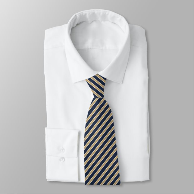 Navy Blue Camel Cream Repp Stripe Tie (Tied)