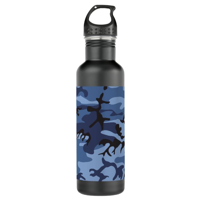 Navy Blue Camouflage, Military, Army 710 Ml Water Bottle (Front)