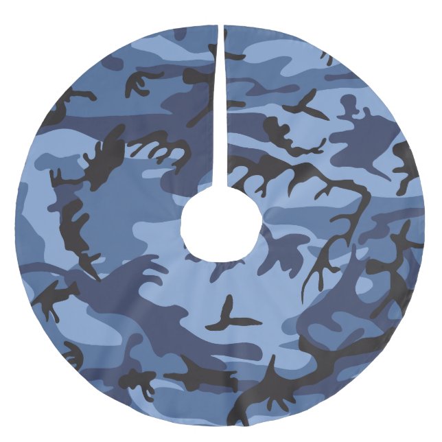 Navy Blue Camouflage, Military, Army Brushed Polyester Tree Skirt (Front)