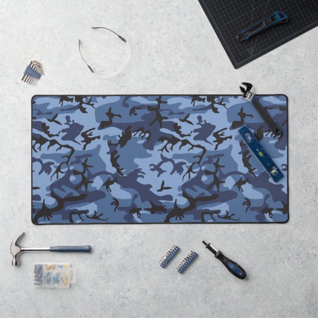 Navy Blue Camouflage, Military, Army Desk Mat (Workstation)