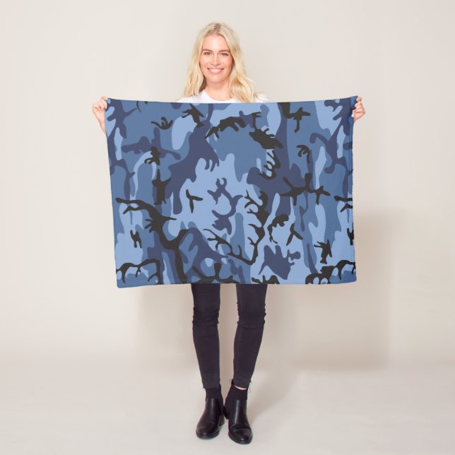 Navy Blue Camouflage, Military, Army Fleece Blanket (In Situ)