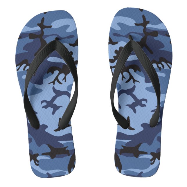 Navy Blue Camouflage, Military, Army Flip Flops (Footbed)