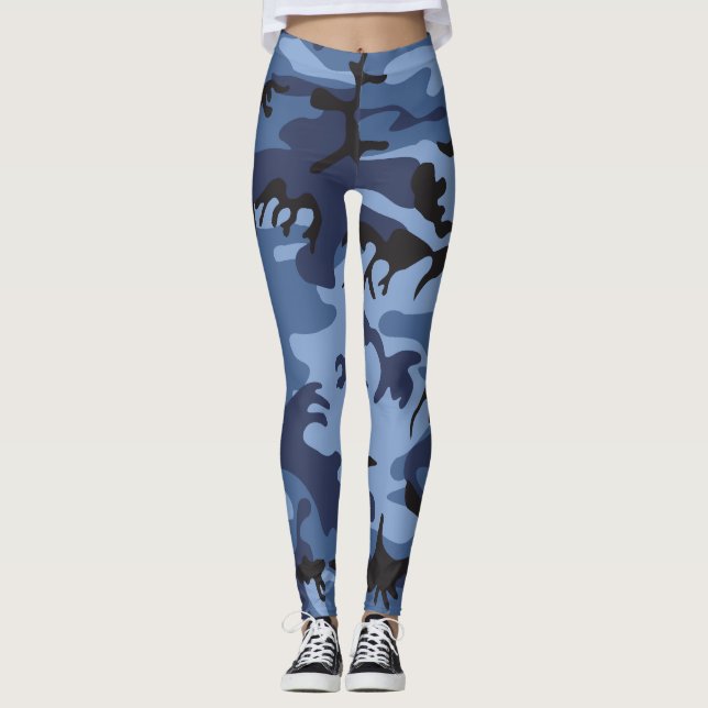 Navy Blue Camouflage, Military, Army Leggings (Front)