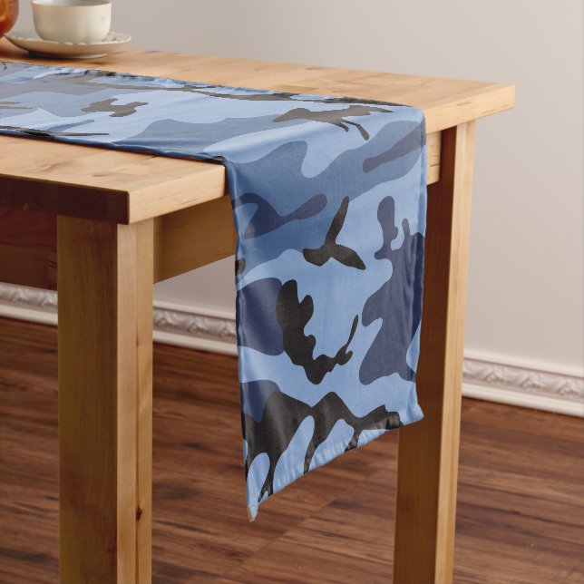 Navy Blue Camouflage, Military, Army Short Table Runner (In Situ)