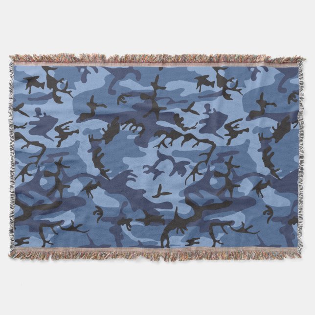 Navy Blue Camouflage, Military, Army Throw Blanket (Front)