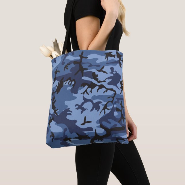 Navy Blue Camouflage, Military, Army Tote Bag (Close Up)