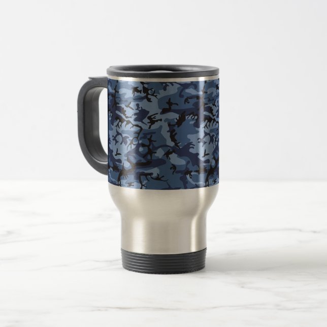Navy Blue Camouflage, Military, Army Travel Mug (Front Left)