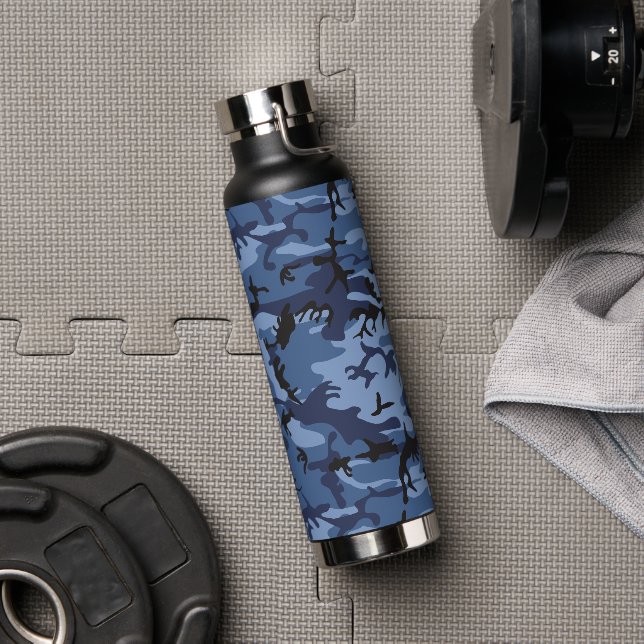 Navy Blue Camouflage, Military, Army Water Bottle (Gym)