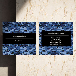 Navy Blue Camouflage, Military Pattern, Army Square Business Card