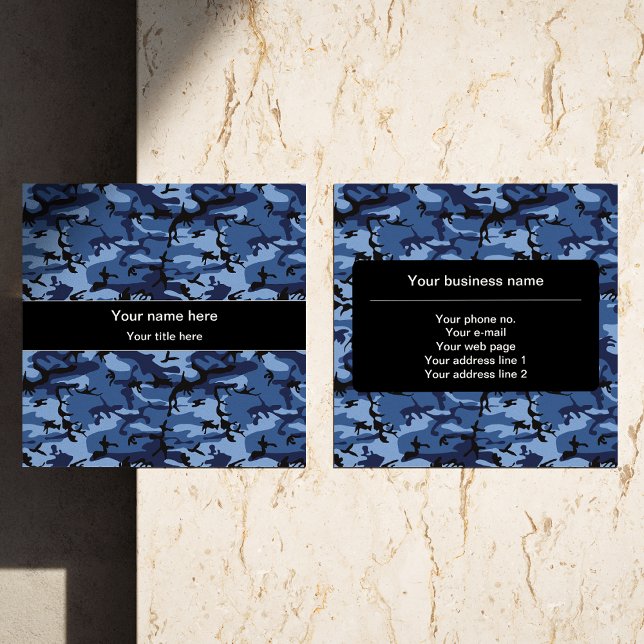 Navy Blue Camouflage, Military Pattern, Army Square Business Card (Creator Uploaded)