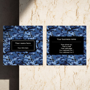 Navy Blue Camouflage, Military Pattern, Army Square Business Card