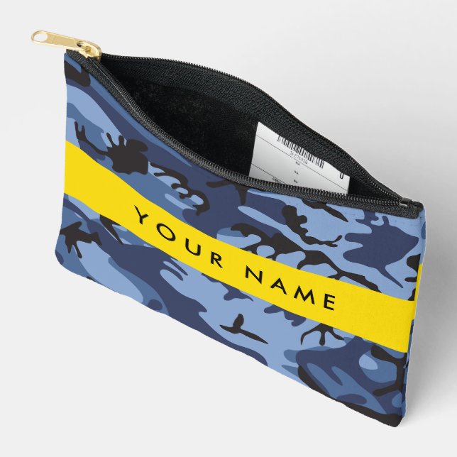 Navy Blue Camouflage Your name Personalise Accessory Pouch (Open)