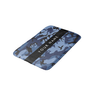 Navy Blue Camouflage Your name Personalise Bath Mat